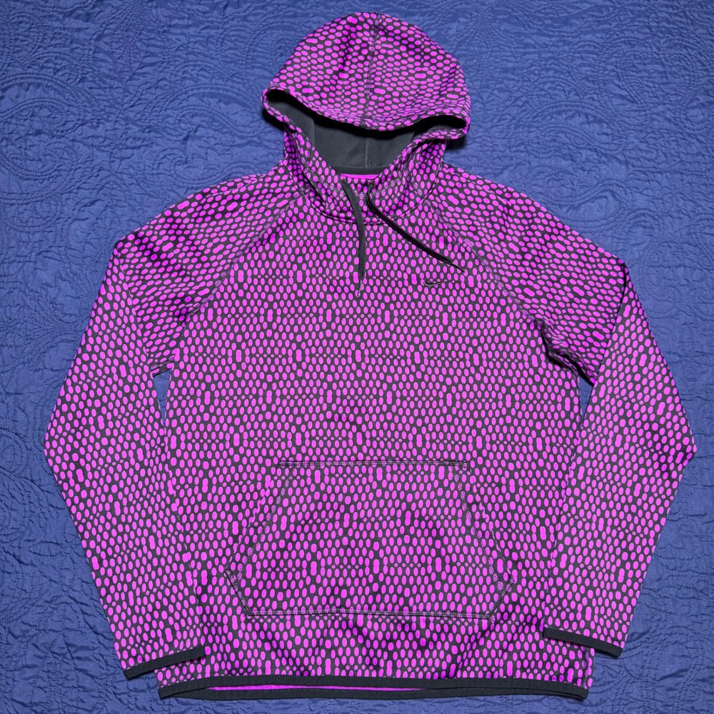 Nike Therma-FIT Womens Medium Purple Black Dot Geometric Pullover Hoodie